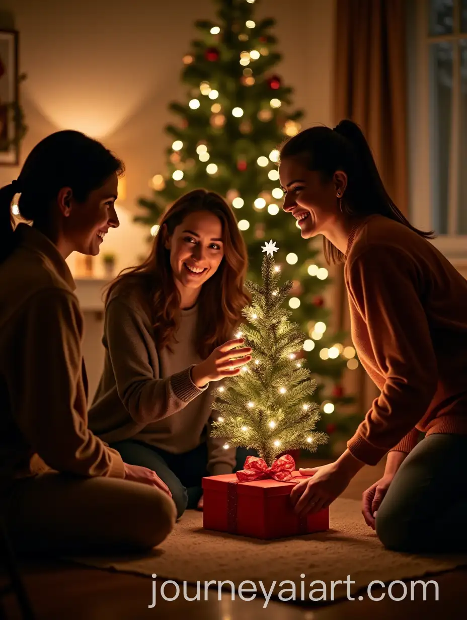 Smiling-People-Ready-to-Give-Gifts-Near-Christmas-Tree-with-Festive-Room-Decorations