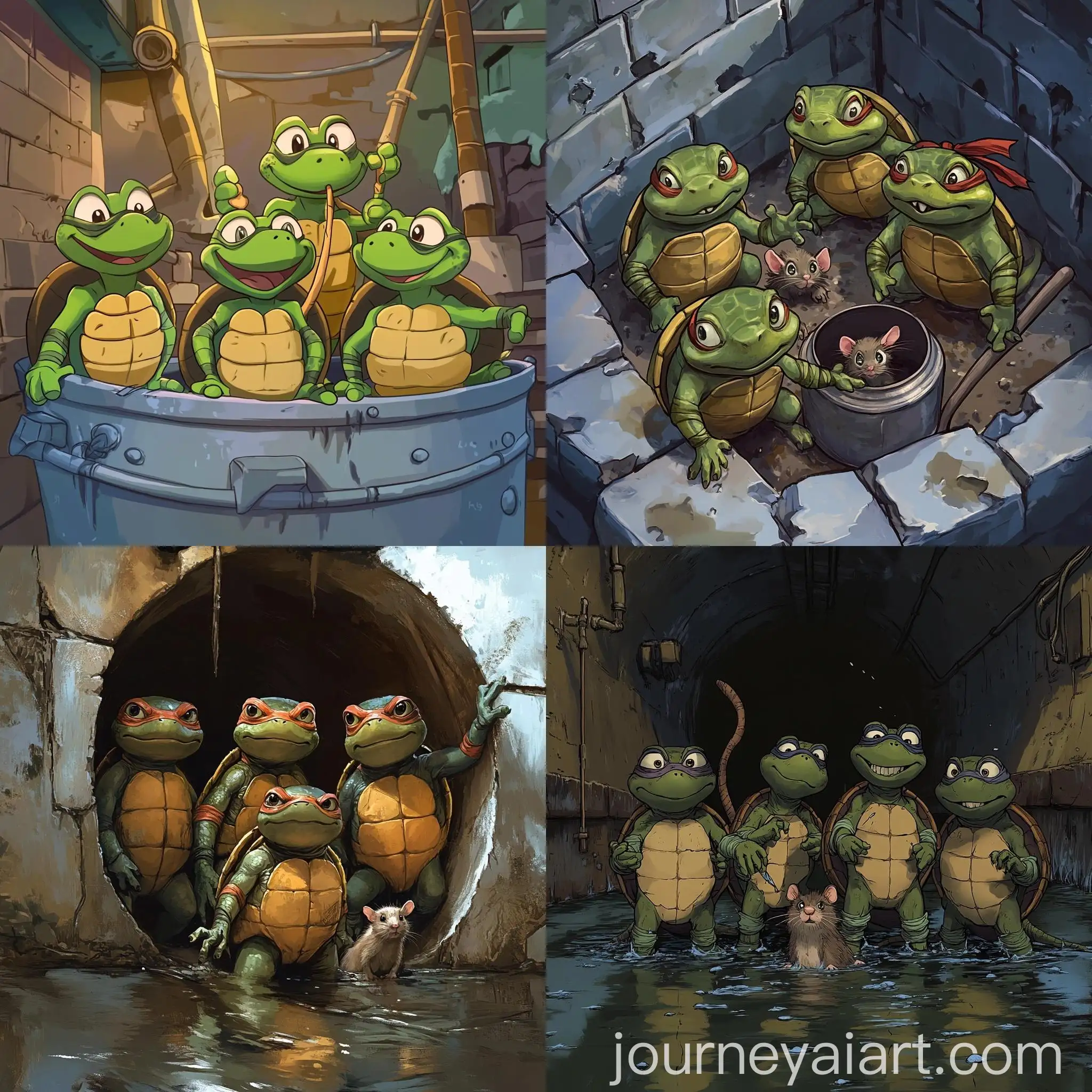 Cartoon-Mutant-Turtles-and-Rat-in-Sewer-Mutagen