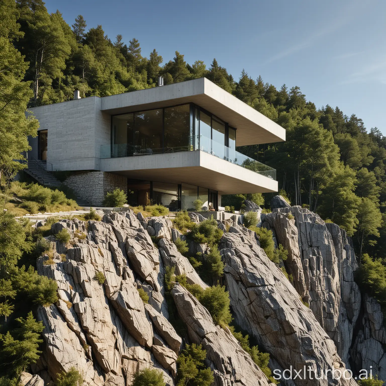 Contemporary-Villa-Design-on-Rocky-Cliff-in-Forest