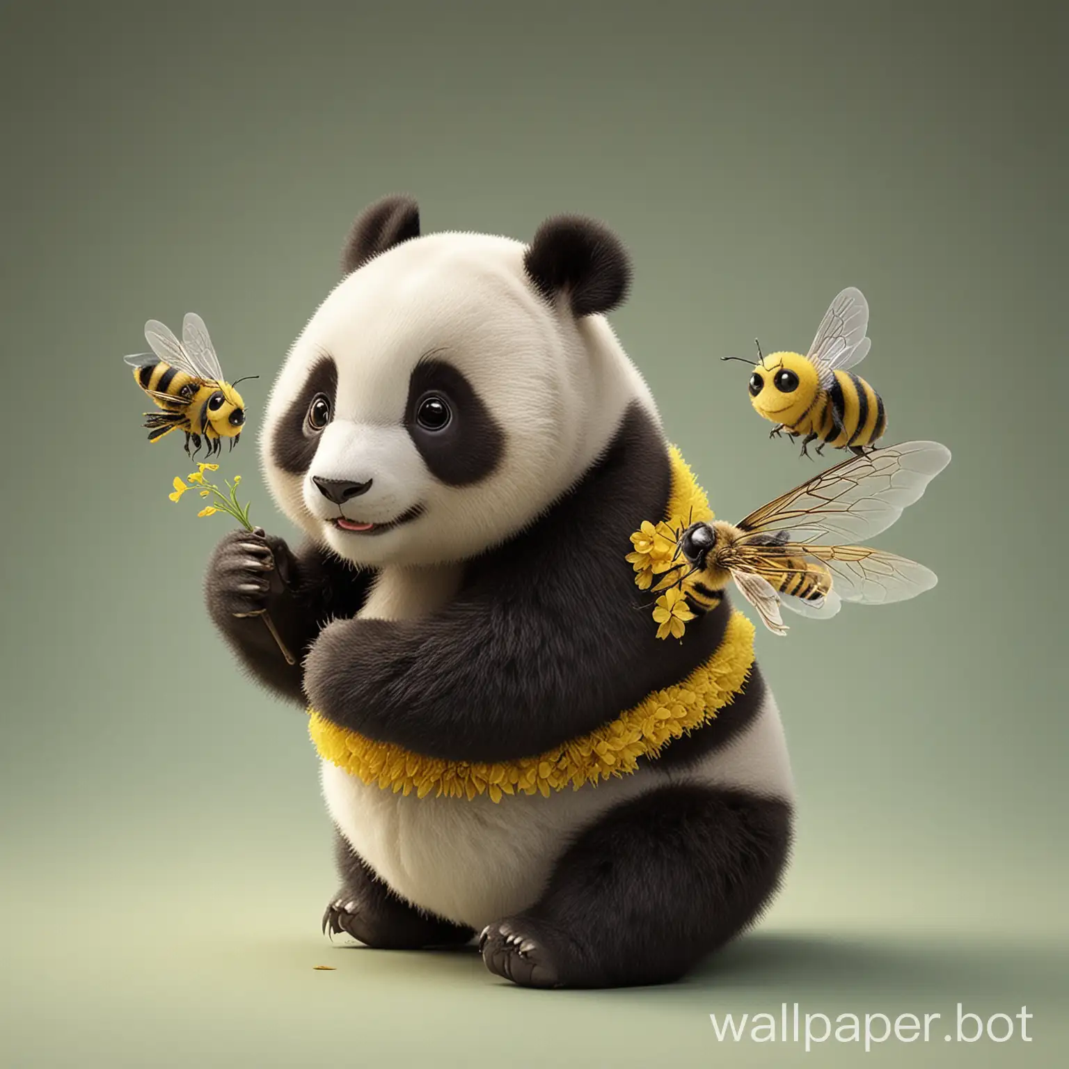 Curious-Panda-and-Friendly-Bee-in-a-Peaceful-Meadow