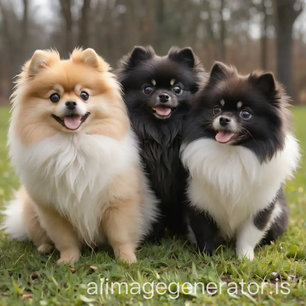 Three-Pomeranians-One-Black-One-White-and-One-TwoTone