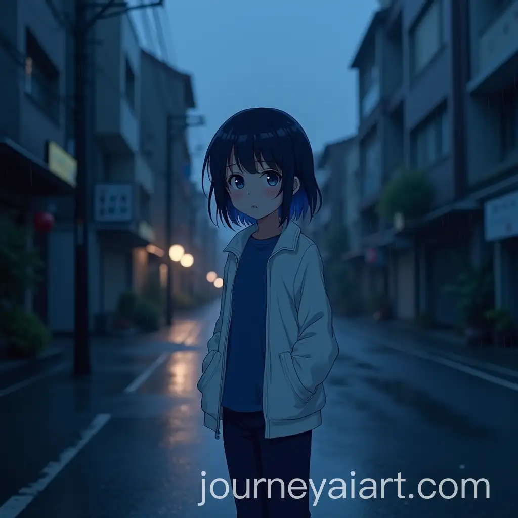 Sad-Anime-Girl-Alone-on-Empty-Street-in-the-Rain-at-Dusk