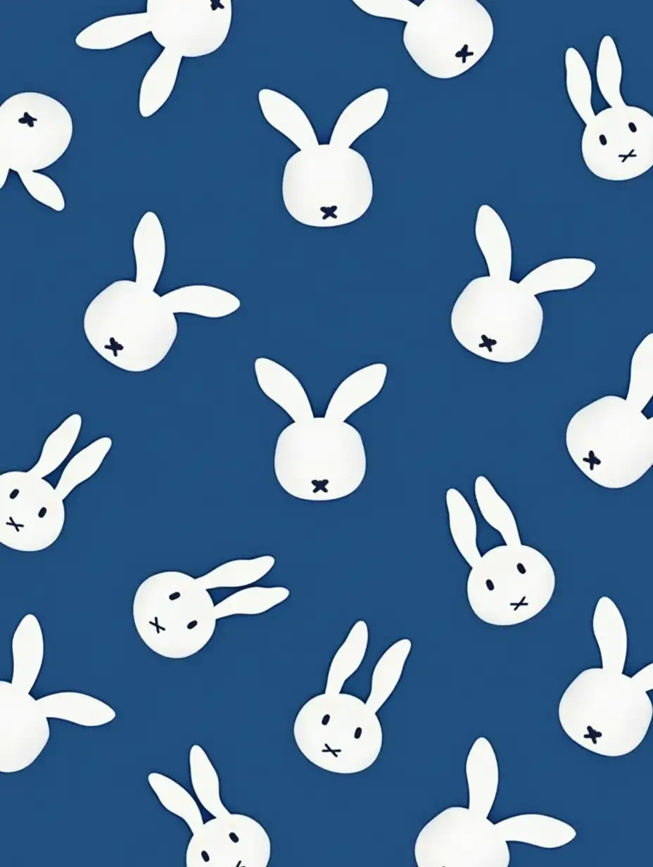 lots of white rabbits on the dark blue background. The rabbits are simple. Anime style