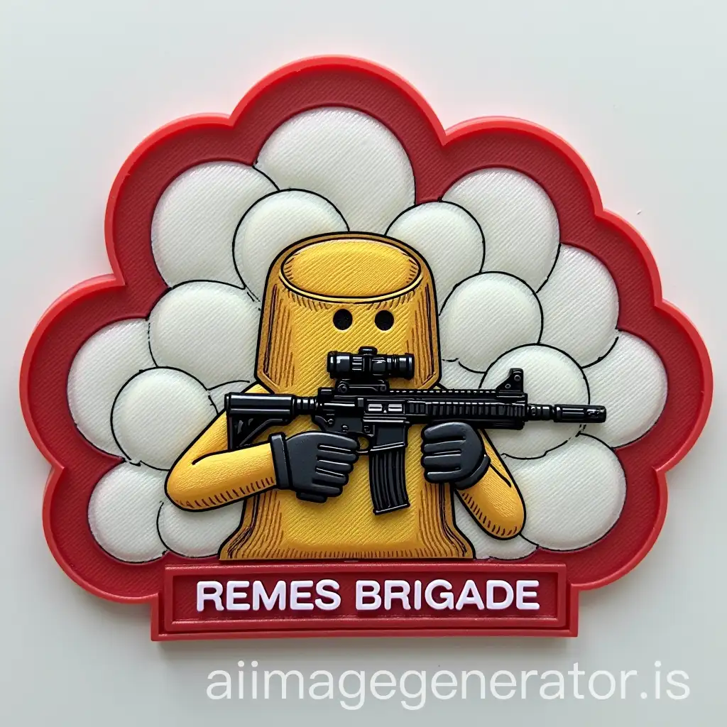 Champagne-Cork-Character-Holding-Famas-Rifle-Inside-Cloud-with-White-Airsoft-Balls