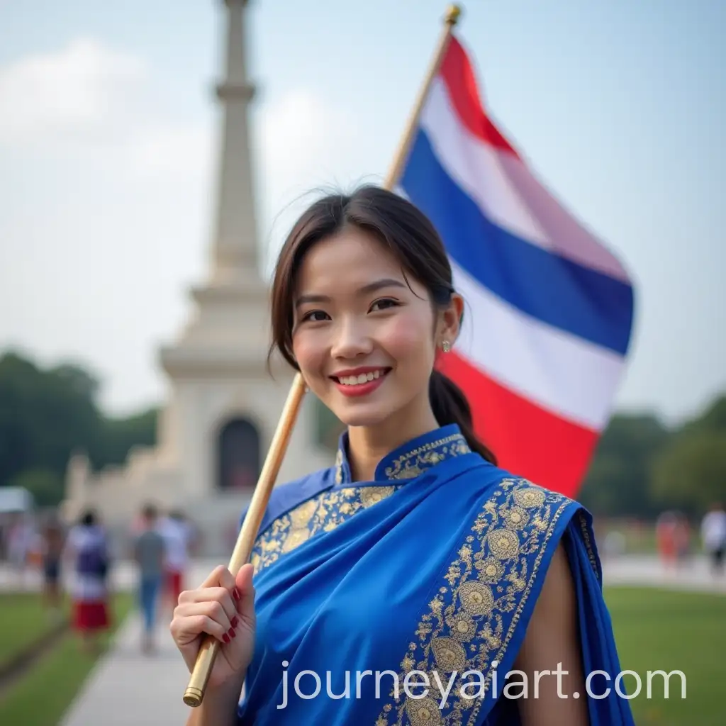 Thai-Woman-WAI-Image-Prompt-Expansionaving-National-Flag-at-Victory-Monument-in-Bangkok