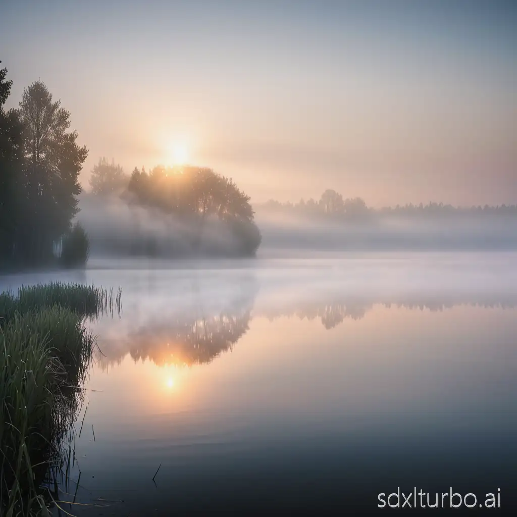 Light fog over the lake, sunrise