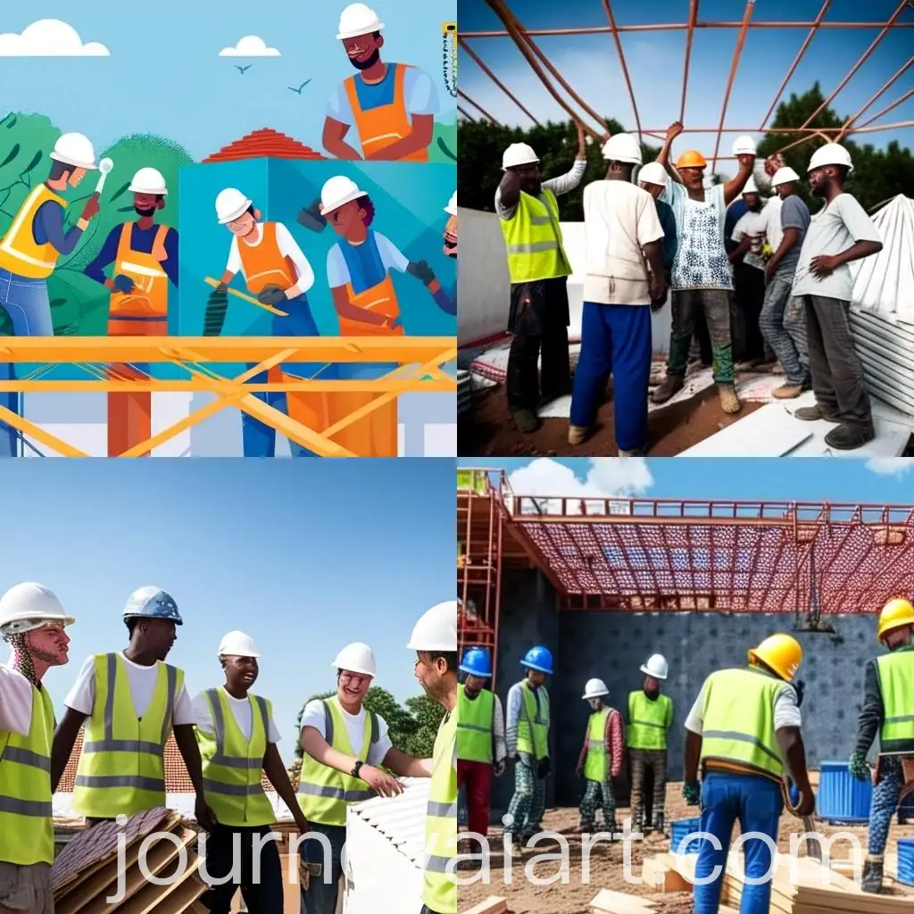 Construction-Workers-Installing-Sheet-Metal-Roof-on-Garden-Construction-Site