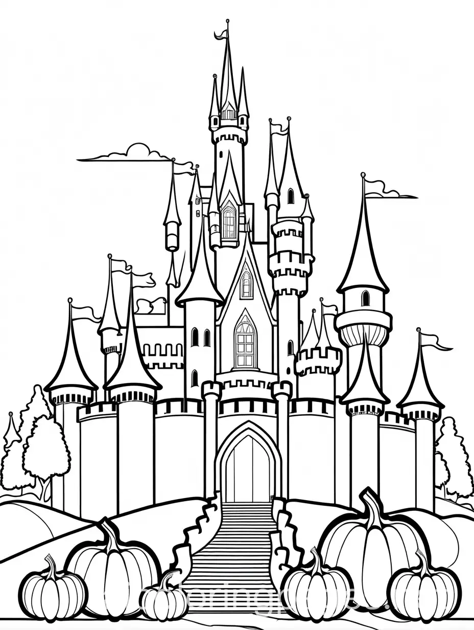 Pumpkins-in-Front-of-a-Castle-Coloring-Page