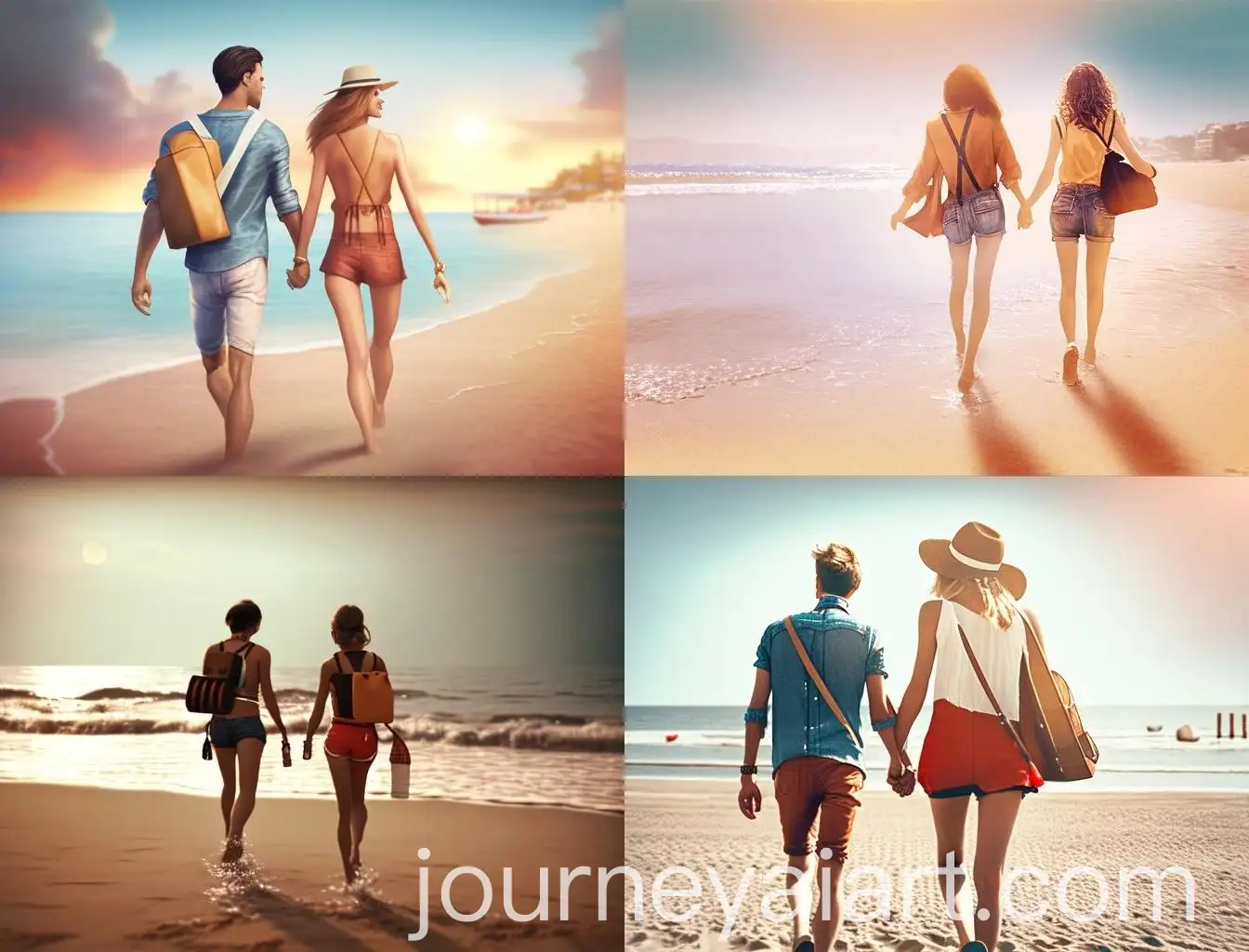 Friends-Walking-on-Leather-Beach-in-Full-Sun