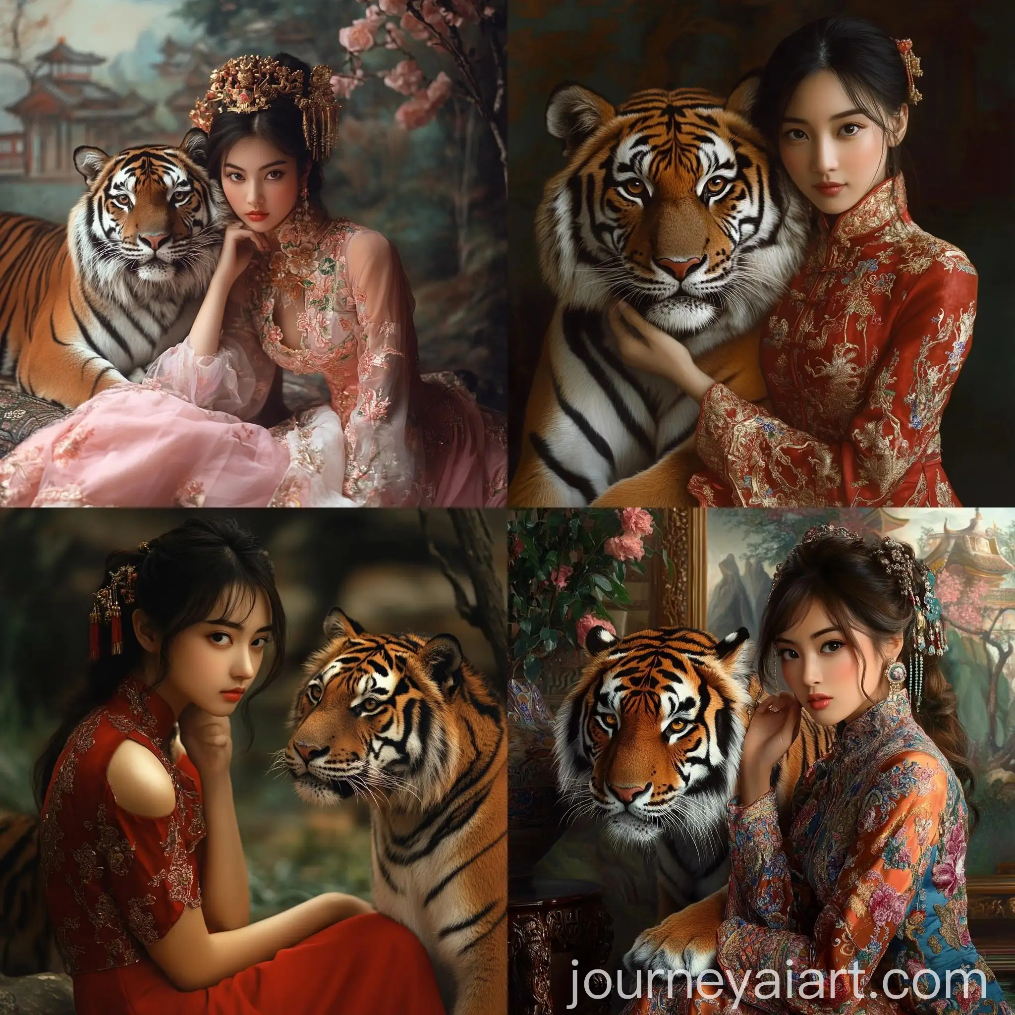 Elegant-Chinese-Woman-Poses-with-Tiger