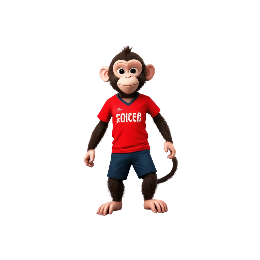 Monkey-with-a-Red-Soccer-Shirt-PNG-Image-Playful-Primate-in-Sporty-Attire