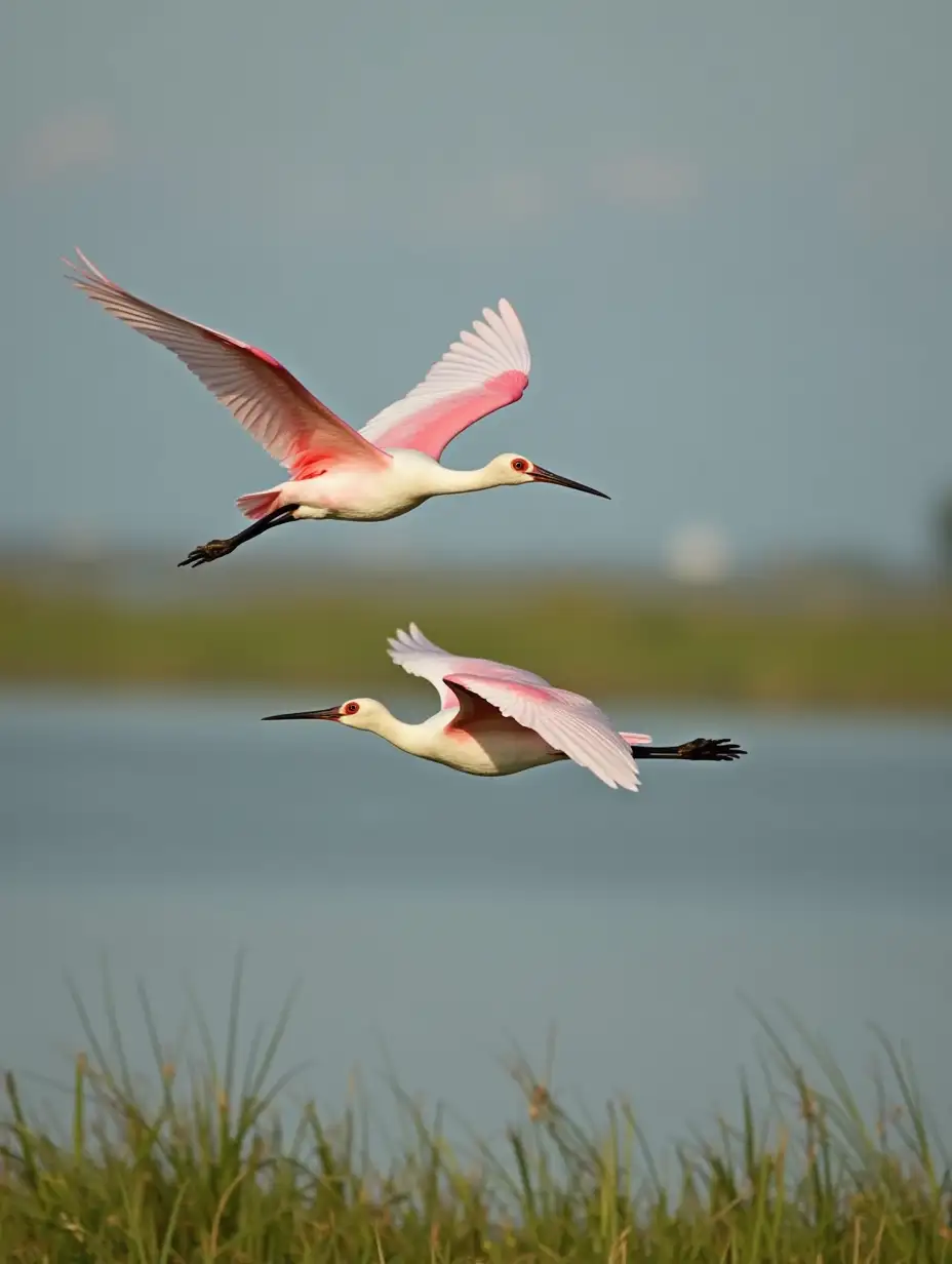 Two-Spoonbills-Flying-Over-Lowcountry-Marsh