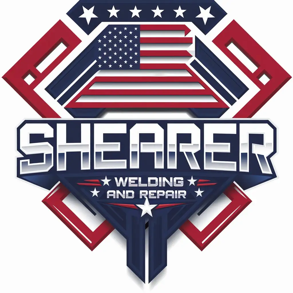 LOGO Design for Shearer Welding and Repair Modern Red White and Blue with American Flag Theme