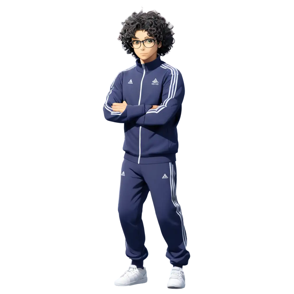 Anime-Male-Character-PNG-with-Glasses-and-Curly-Hair-in-Adidas-Tracksuit-HighQuality-Digital-Image