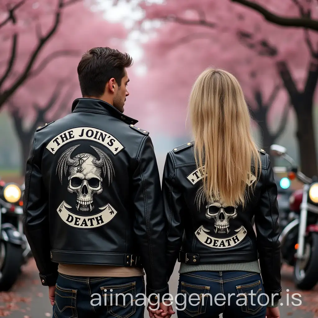 Gang-Couple-in-Leather-Jackets-with-Motorcycles-and-Cherry-Blossom-Tree