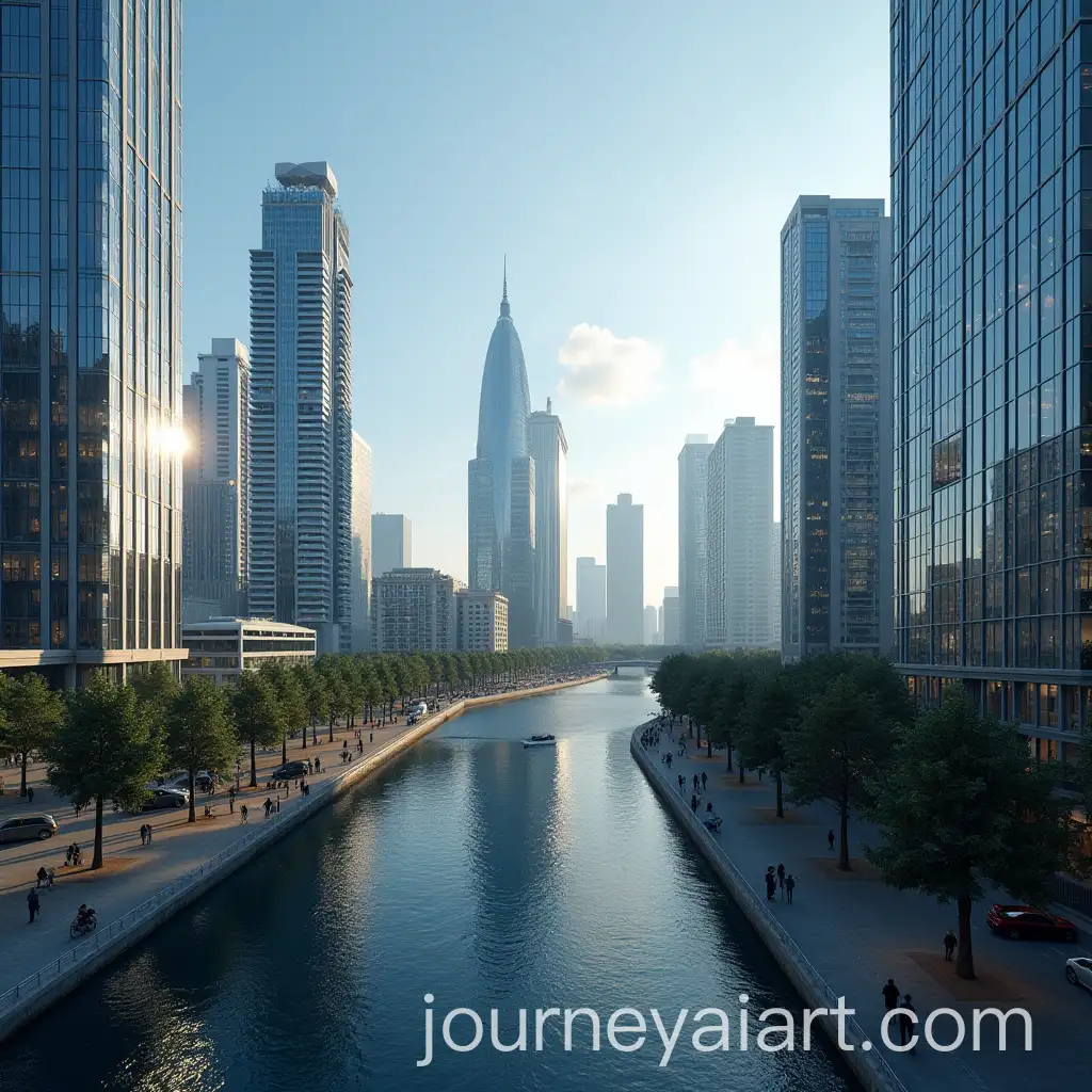 Modern-Cityscape-at-Night-with-Tall-Buildings-and-Illuminated-Streets