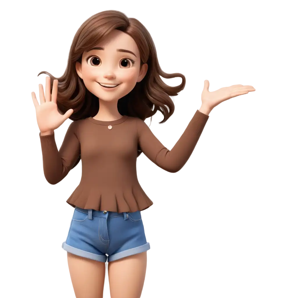 Cute-Girl-Cartoon-PNG-BrownHaired-Character-Waving-and-Smiling