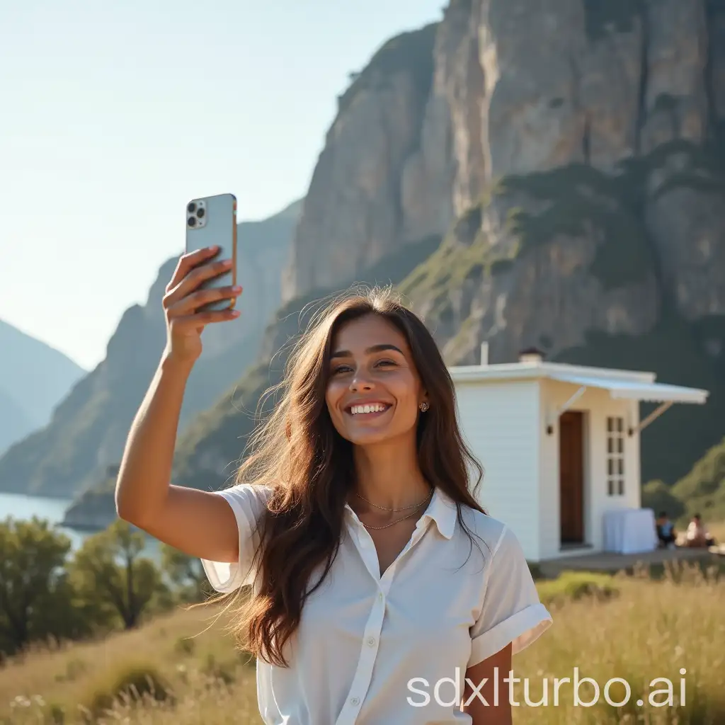 Woman-Taking-a-Selfie-with-a-Cliff-Backdrop-and-PopUp-Store