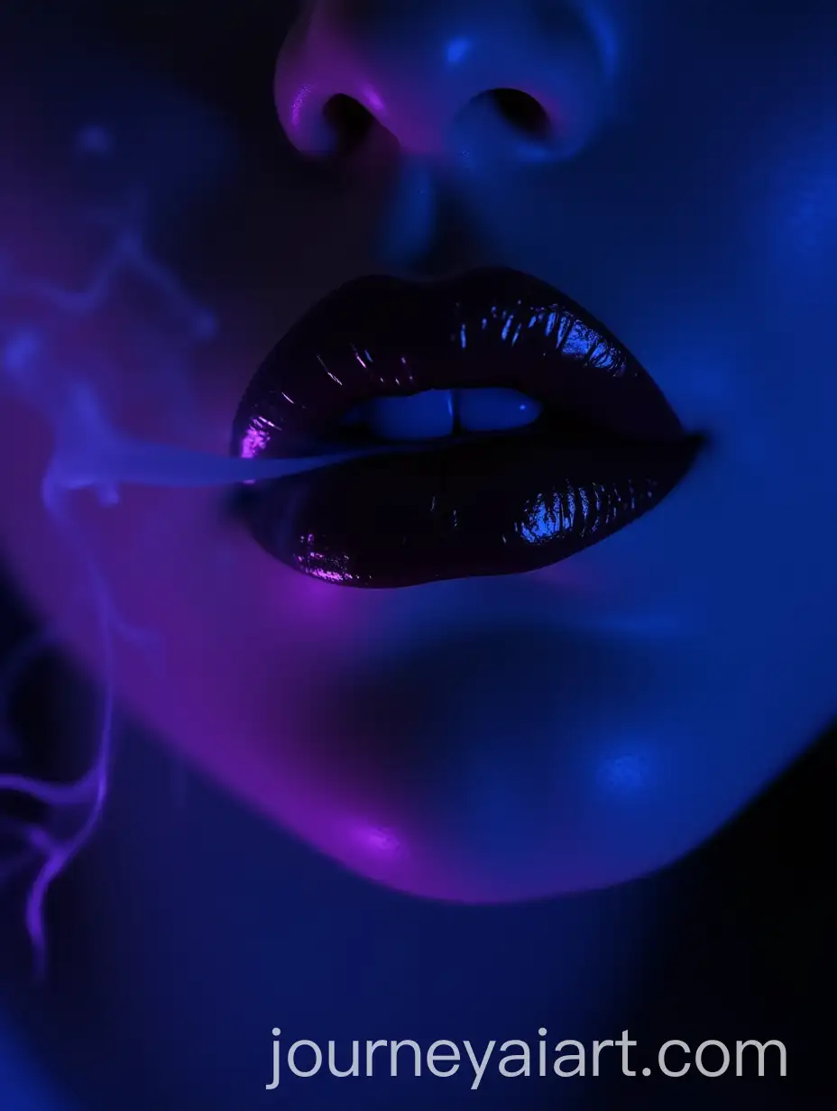 CloseUp-of-Womans-Lips-with-Dark-Glossy-Lipstick-and-Neon-Light-Effects