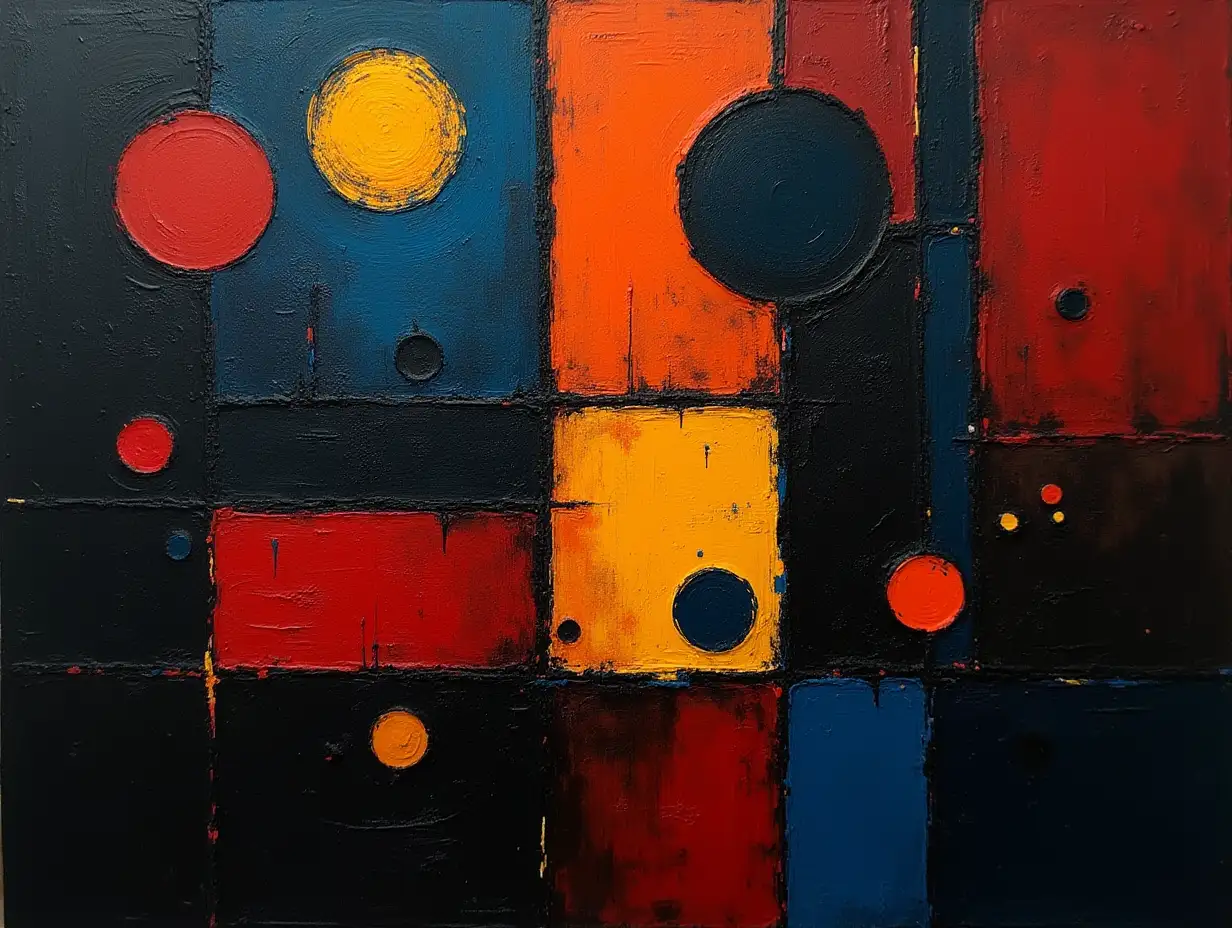 a picture darkly, in the style of constructivism abstractionism Kandinsky Malevich, minimalism, simplify for a beginning artist with acrylic many colors