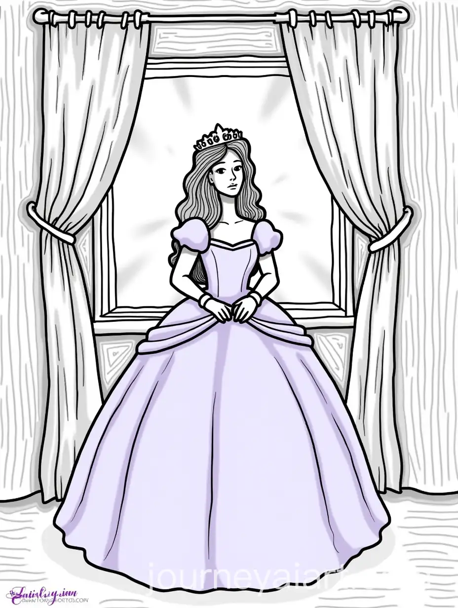 Princess-in-Light-Purple-Ballgown-Gazing-from-Castle-Bedroom-Window