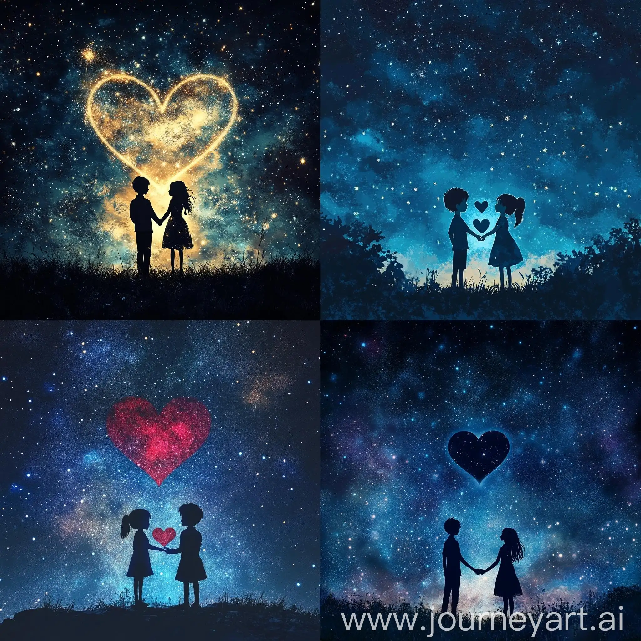 Children-Gazing-at-Heart-in-Starry-Sky