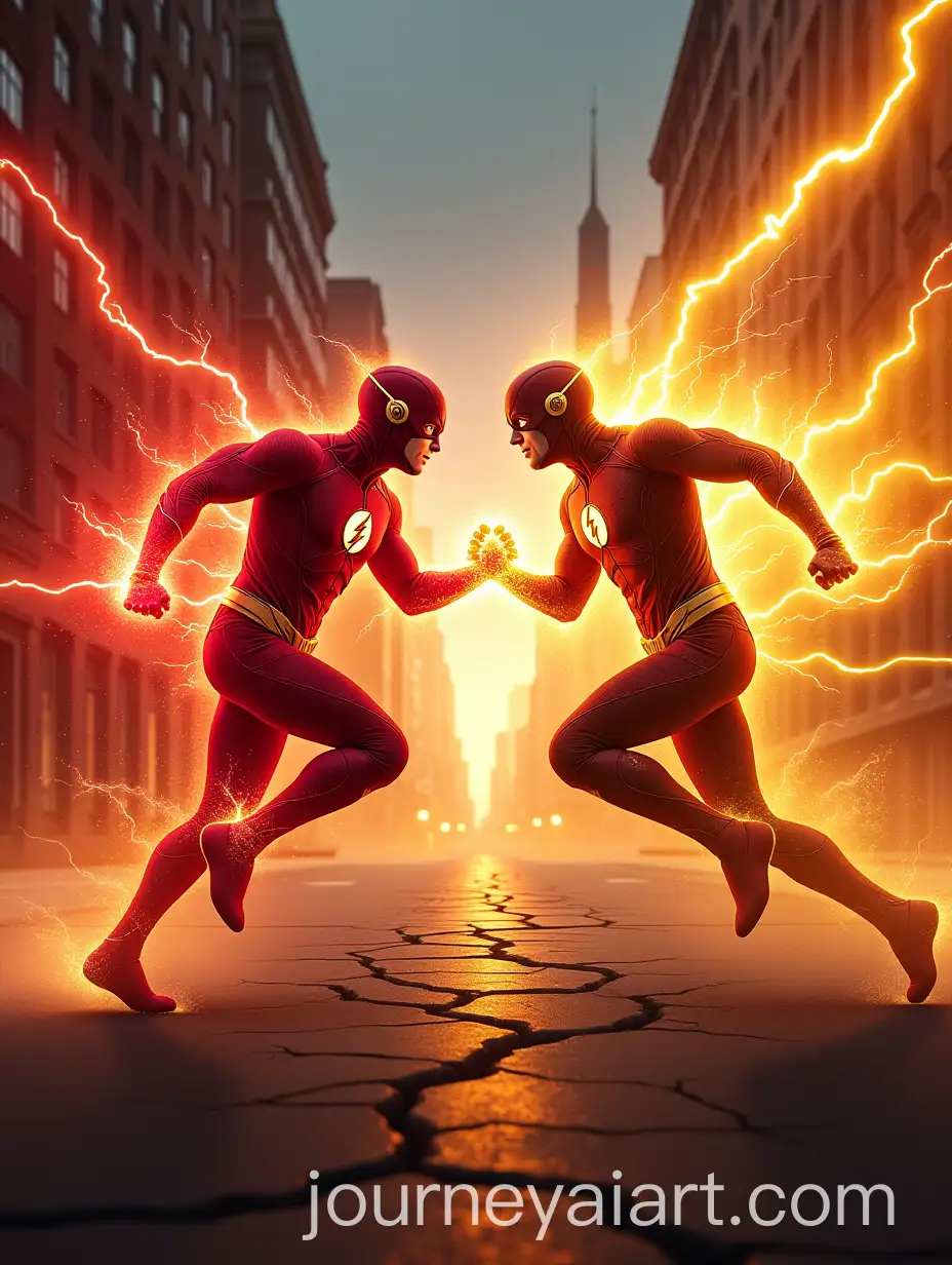 The-Flash-and-ReverseFlash-Battling-in-HighSpeed-Collision-on-a-Cracked-Street