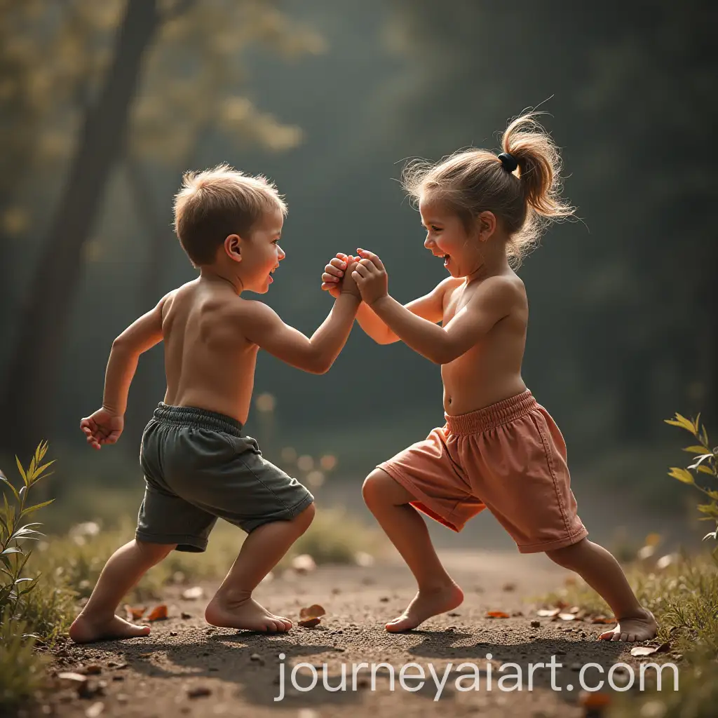 Brother-and-Sister-Fighting-Playfully-in-a-Living-Room