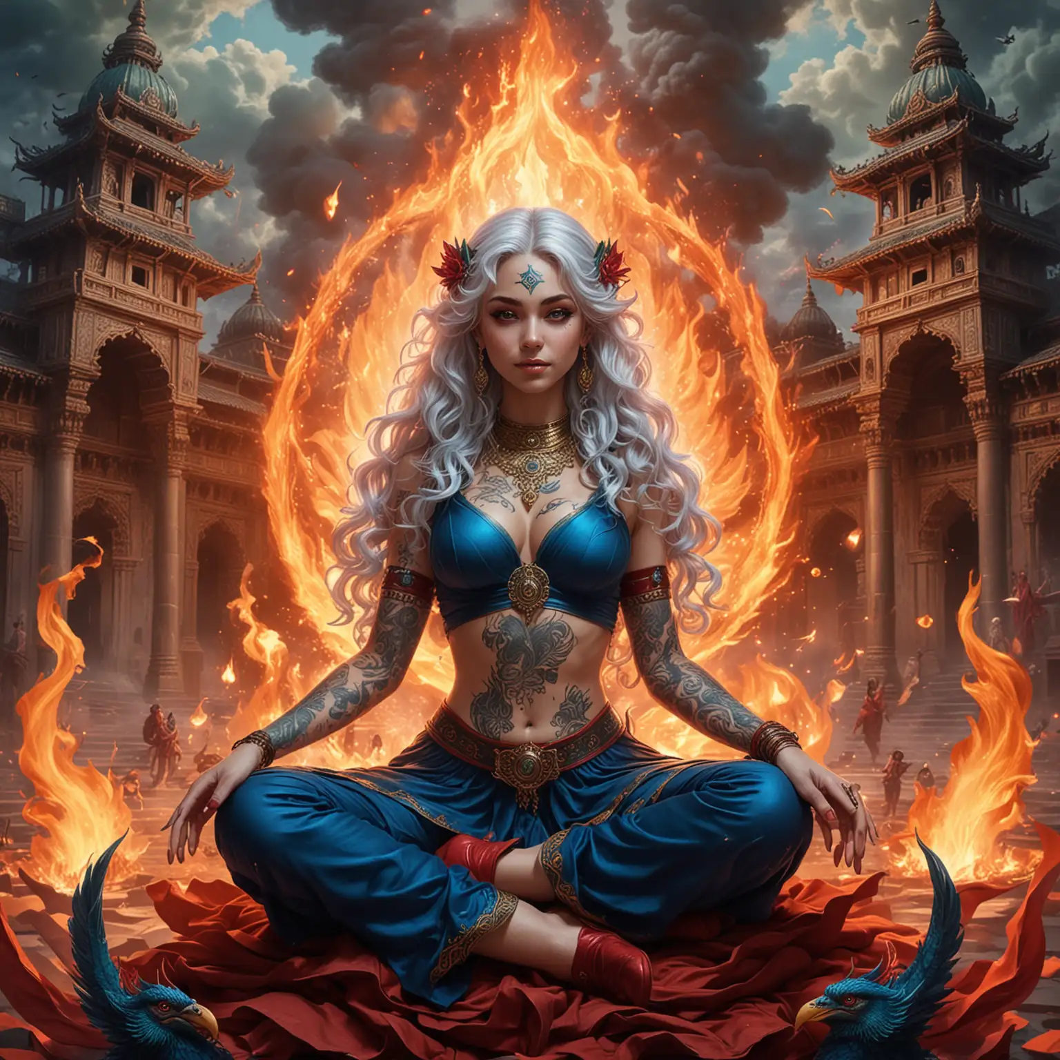 Adolescent Empress Goddesses and Sorceresses Surrounded by Fire and Dragons