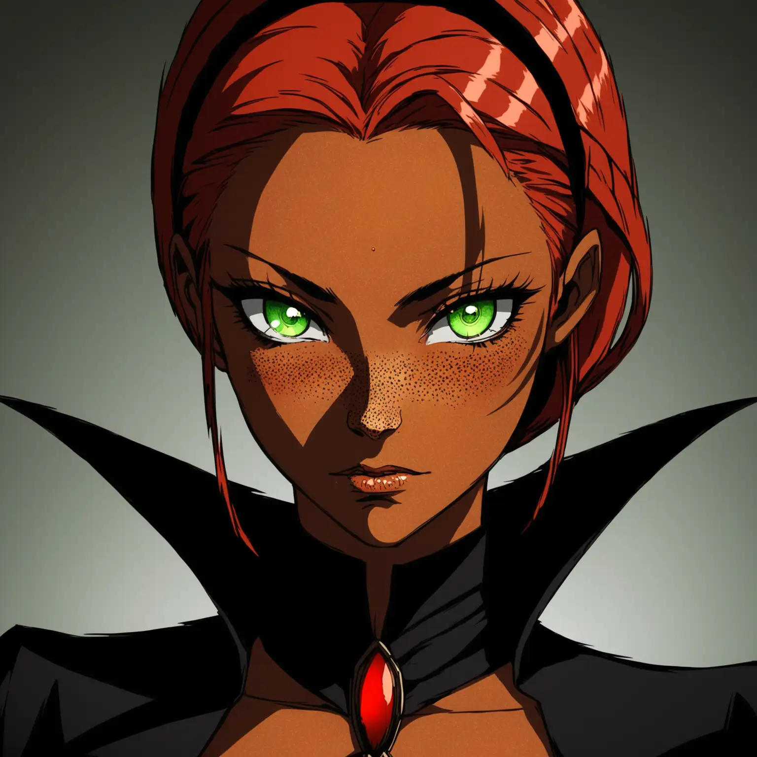 Rogue-Woman-with-Fiery-Red-Hair-and-Cunning-Green-Eyes-in-Anime-Style