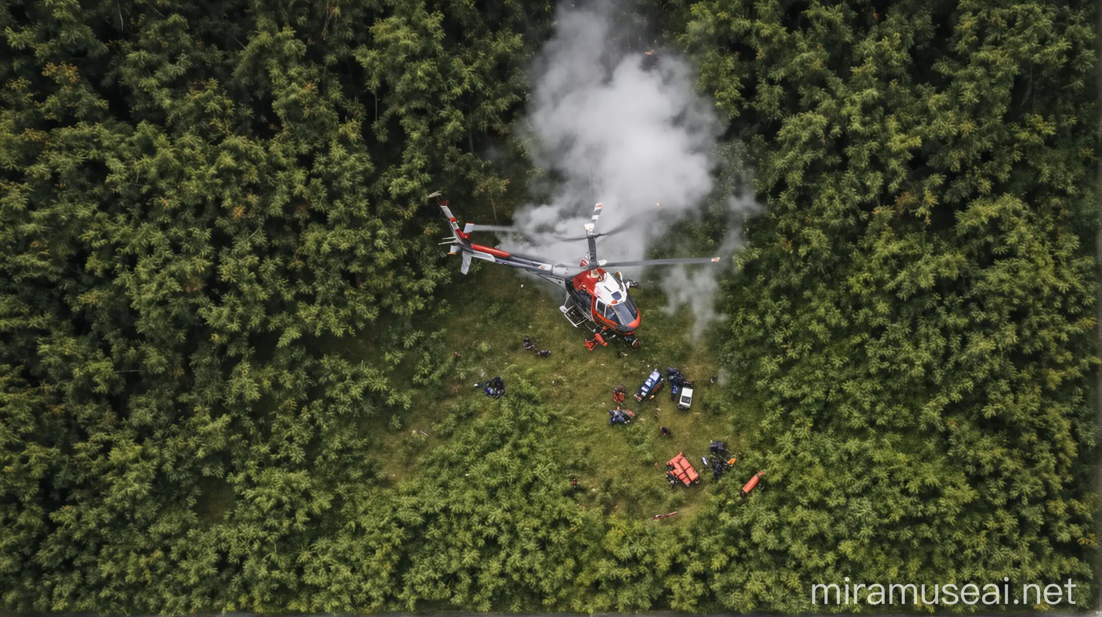 Helicopter Crash Rescue Team in Green Forest Nepal