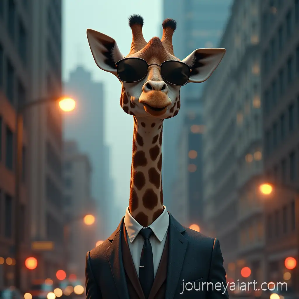 Giraffe-in-a-Suit-with-Sunglasses-and-Tall-Building-Background