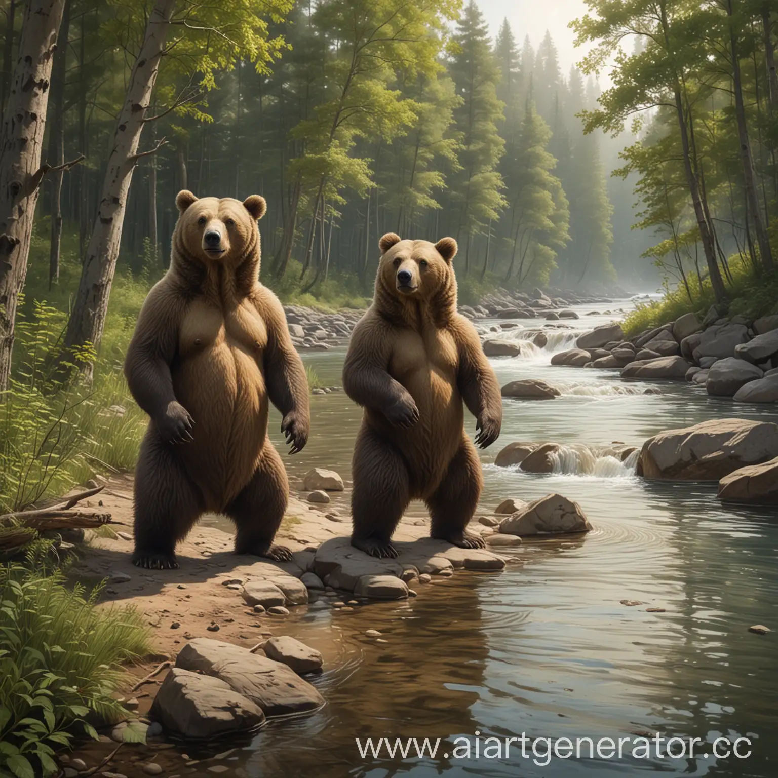 Realistic-Bears-in-Forest-by-River