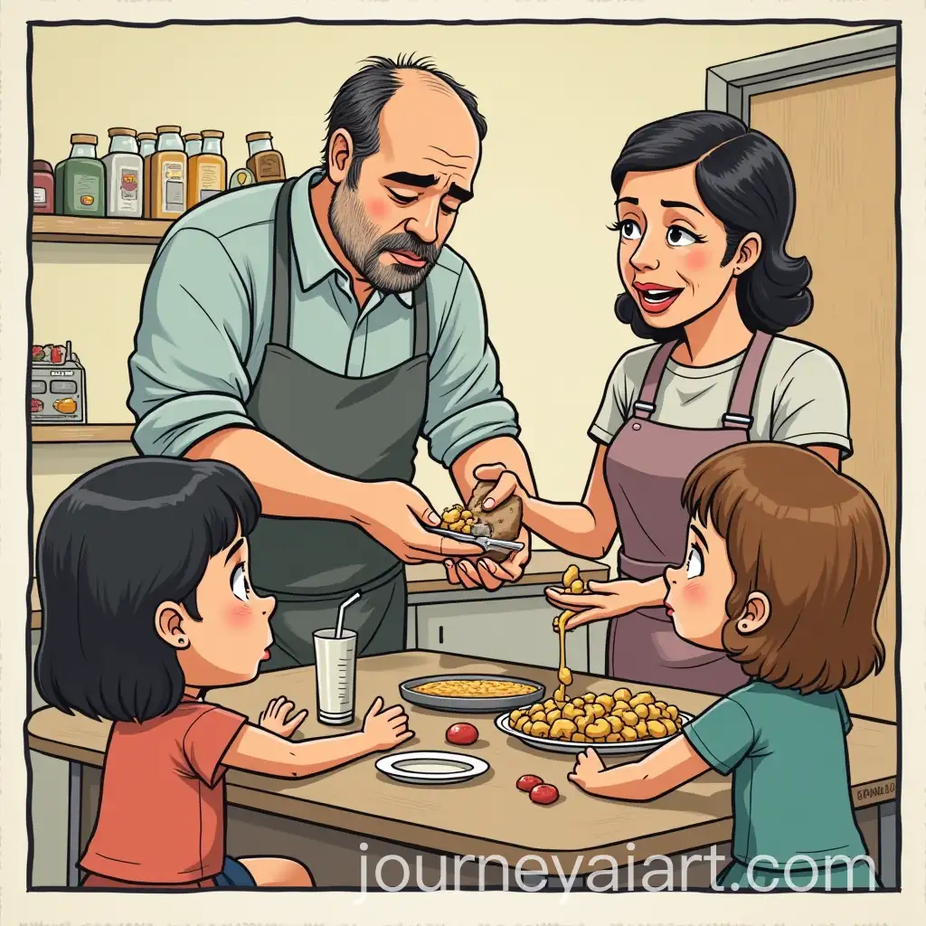 Boss-Helping-Mercedes-and-Child-with-Food-at-the-Workplace