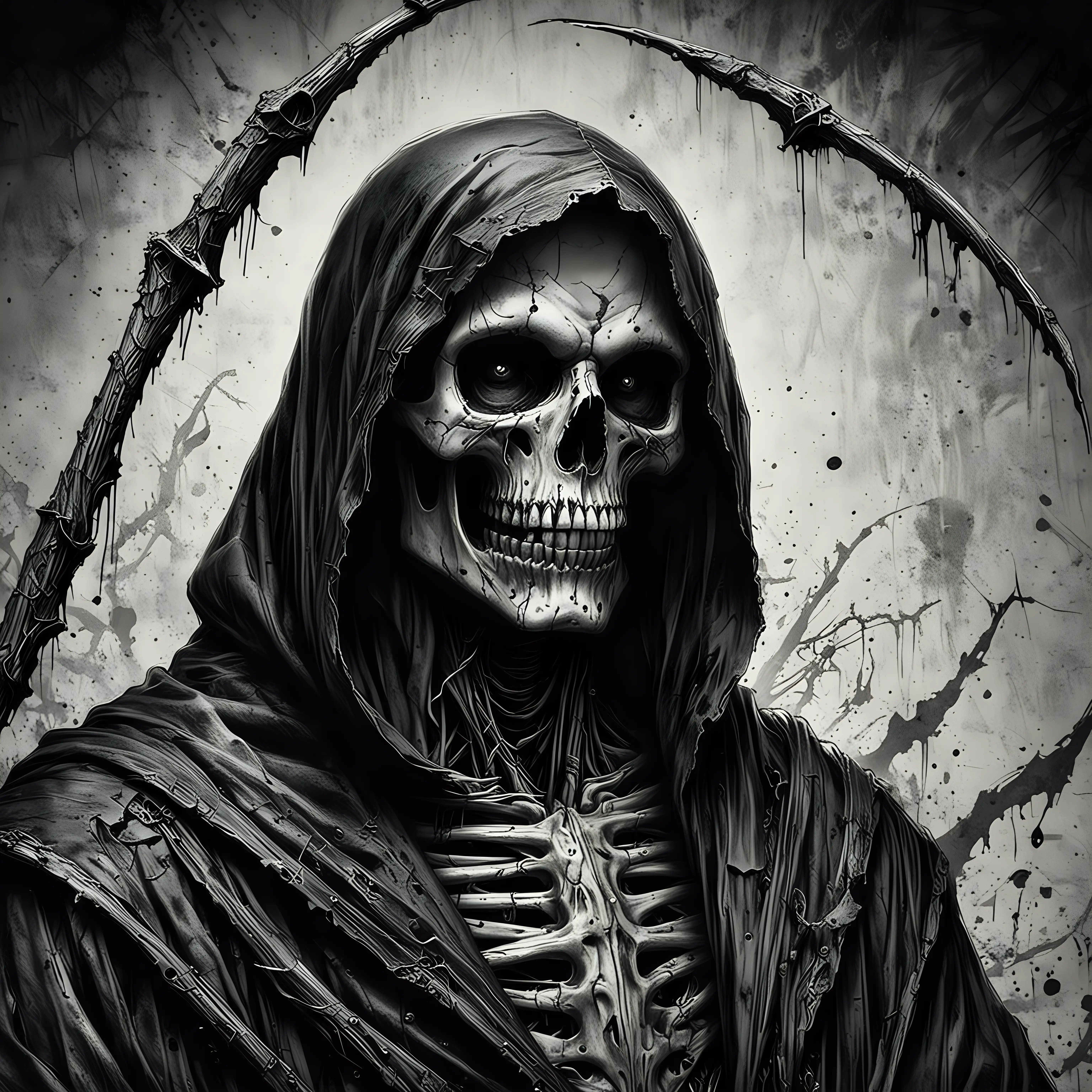 Grim Reaper with Cracked Skull in Macabre Comic Style