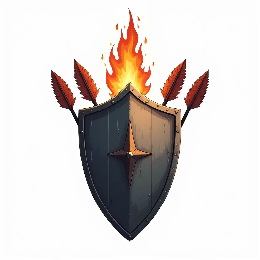 Shield-Deflecting-Arrows-with-FlamingAI-Image-Prompt-Expansion-Tips-on-White-Background