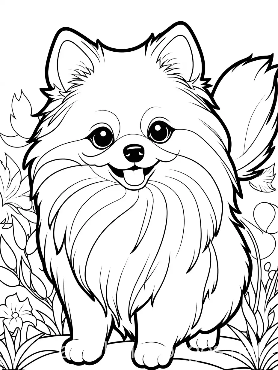 Pomeranian-Dog-Playing-with-Children-Fun-Coloring-Page