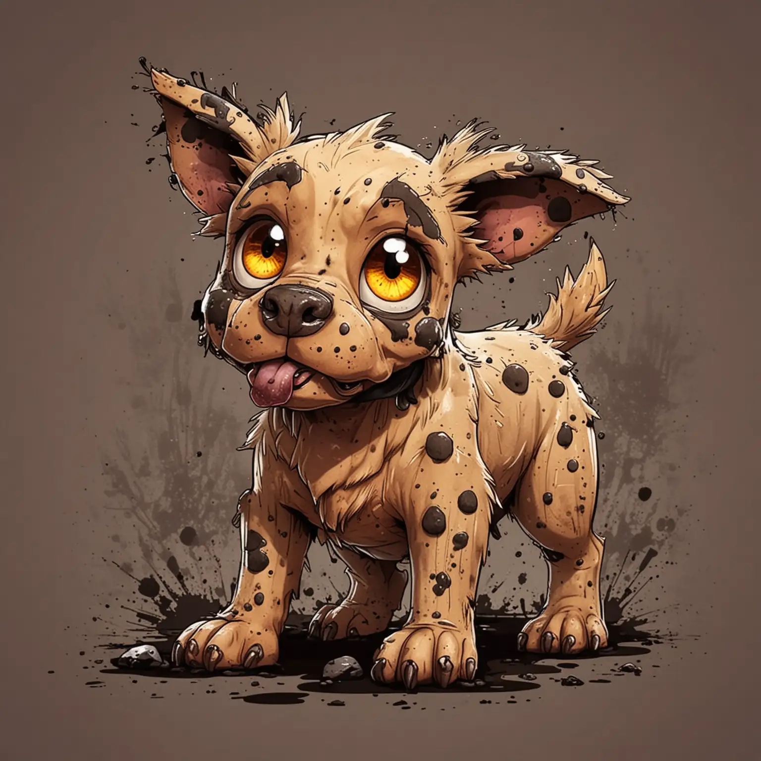 Cartoon Dirty Dog in Pokemon Style Playing in Mud