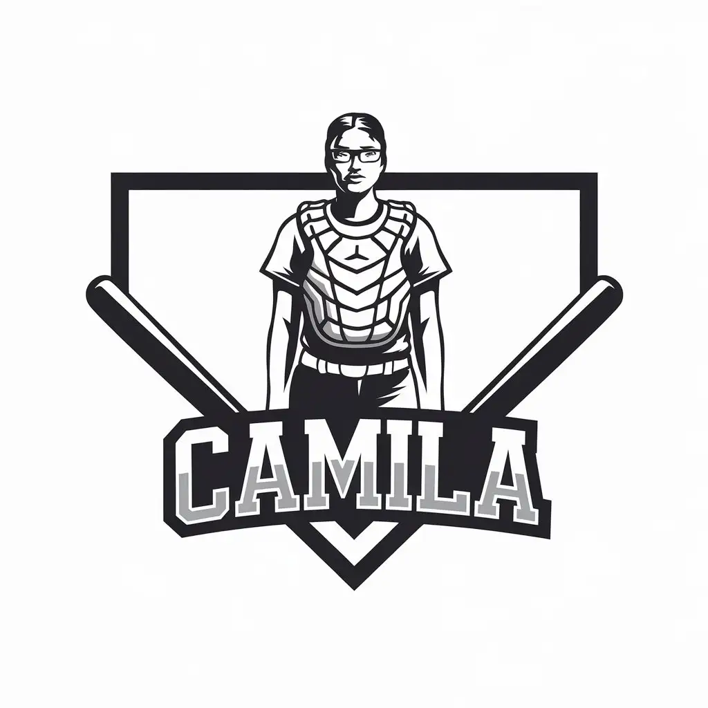 LOGO Design for Camila Softball Catcher Homeplate with Glasses and Minimalistic Style