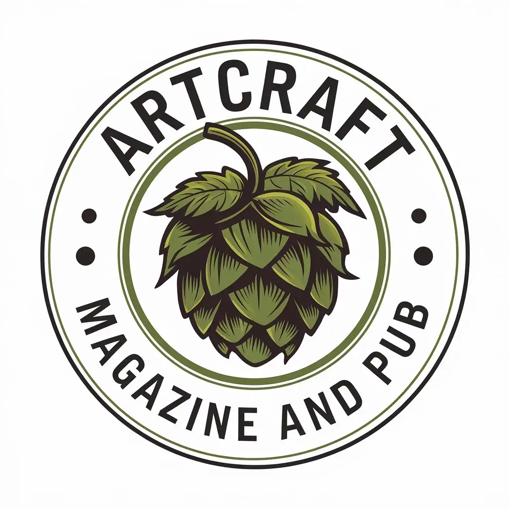 a vector logo design,with the text "artcraft magazine and pub", main symbol:hop cone,Moderate,be used in Restaurant industry,clear background