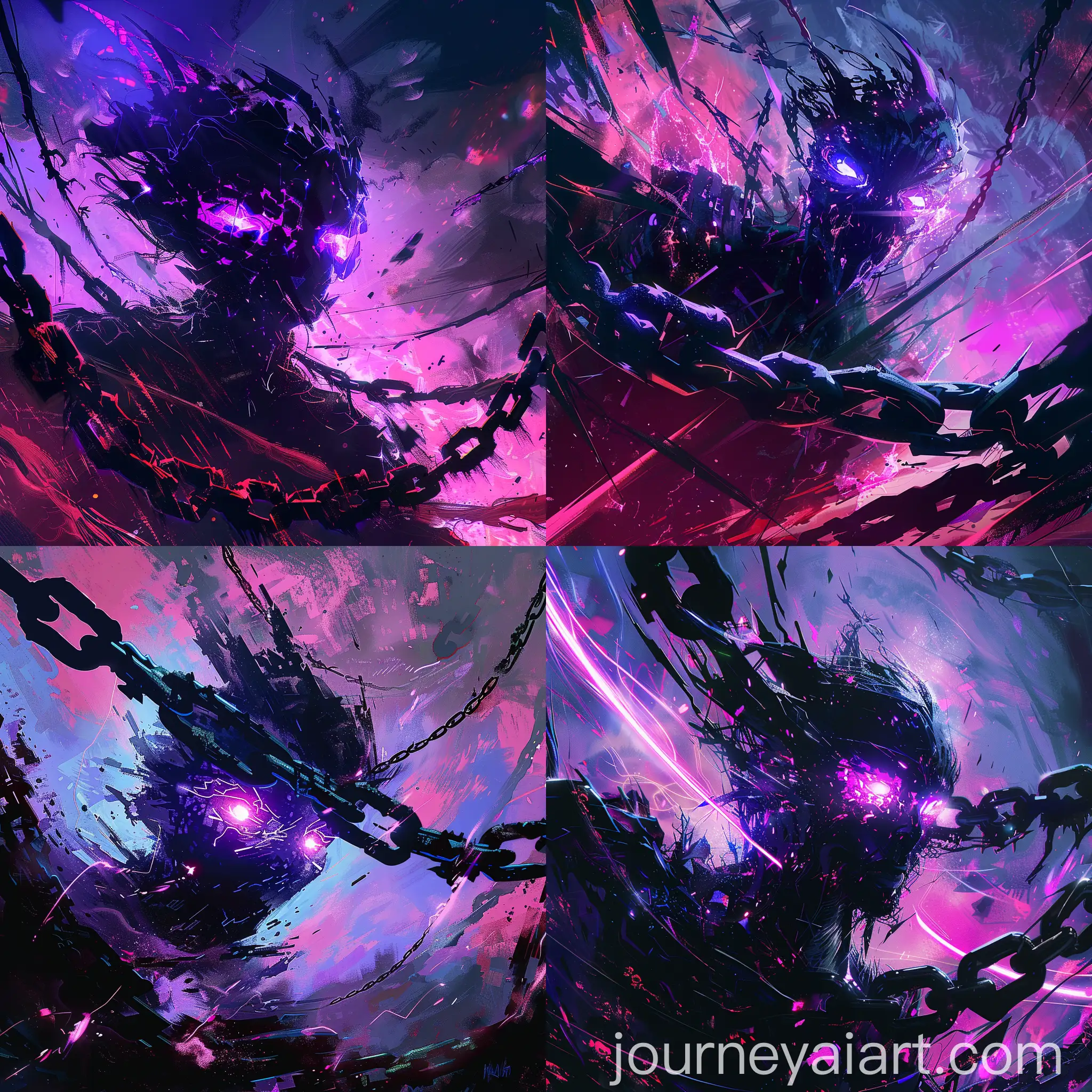 Dark-Crystalized-Figure-with-Glowing-Elements-in-Red-and-Purple-Background