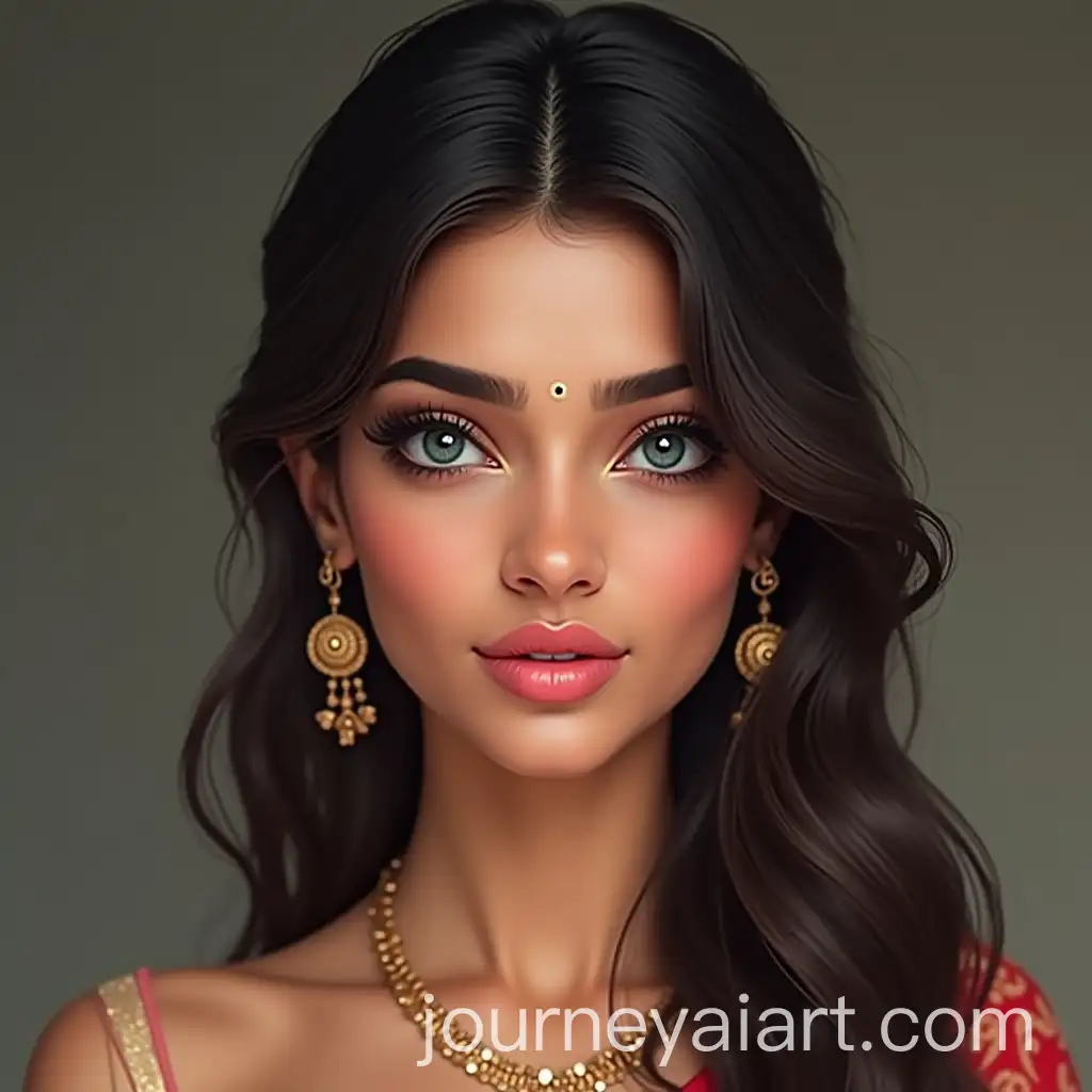 Indian-Woman-with-Symmetrical-Face-Blue-Eyes-and-Saree-Dress
