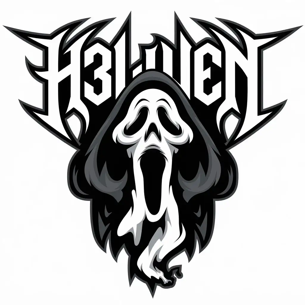 LOGO Design for H3llven Gothic Heavy Metal Font with Spooky Elements and White Background