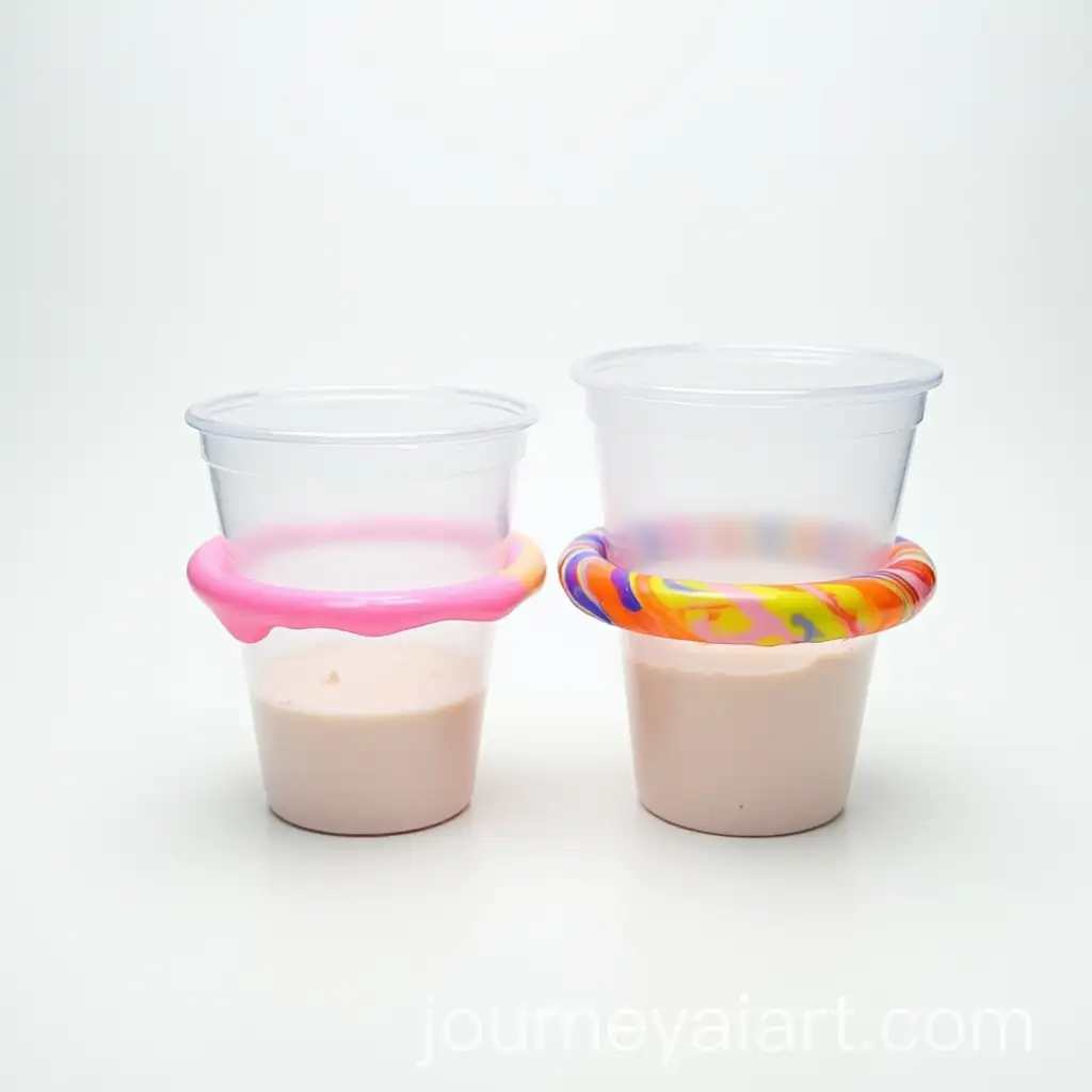 Playful-Slime-Decoration-Between-Two-Plastic-Cups-on-White-Background