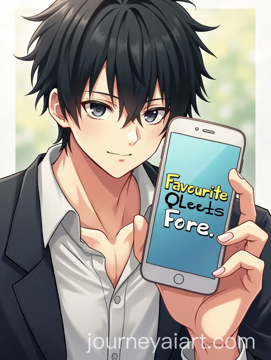 Anime-Boy-Holding-Mobile-with-Favourite-Quotes-Displayed