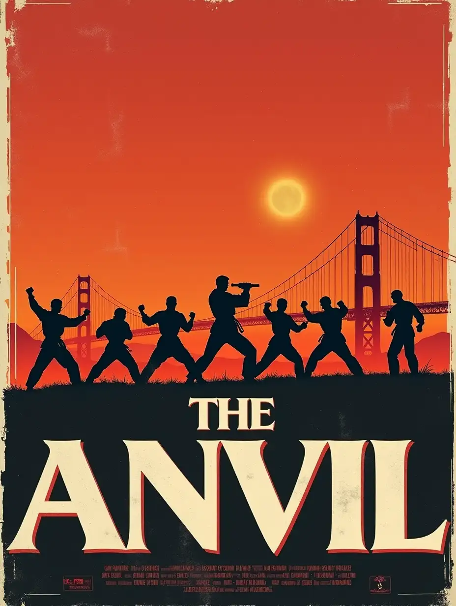 Retro-Karate-Movie-Poster-with-San-Francisco-Bridge-and-Fighting-Silhouettes