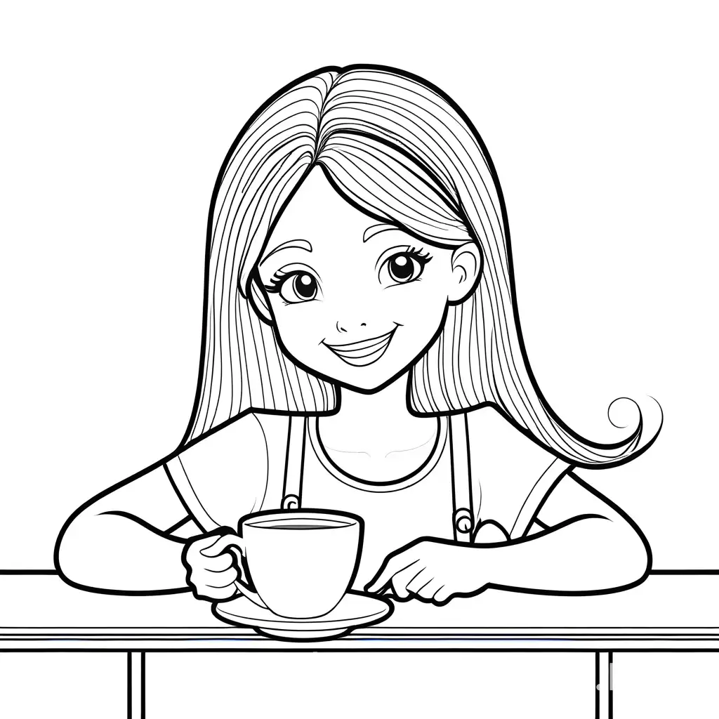 Happy-Girl-Enjoying-Tea-Simple-Coloring-Page-for-Kids