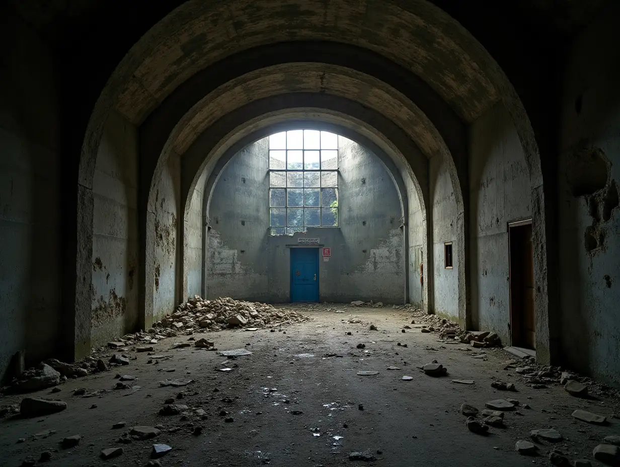 Inside unfinished cooling tower of reactor 5 of Chernobyl Nuclear Power Plant in Chernobyl Exclusion Zone, Ukraine