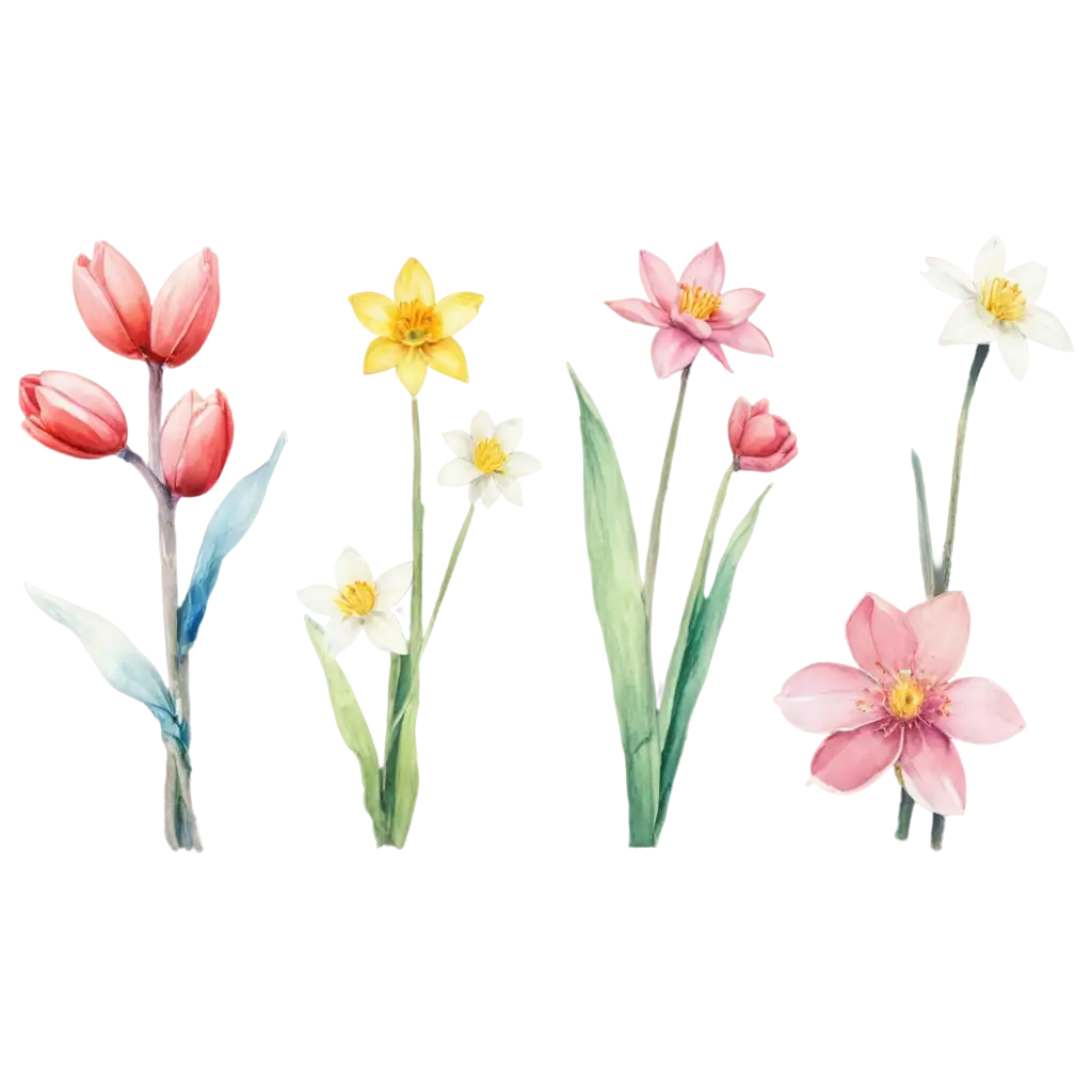 Watercolor-PNG-Image-of-Daffodils-Tulips-Cherry-Blossoms-and-Daisies-Vibrant-Floral-Art