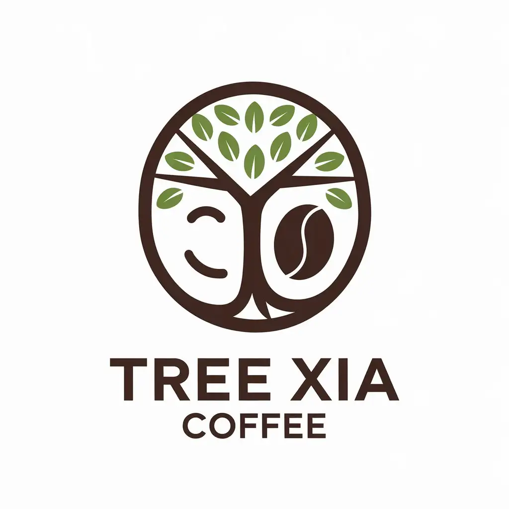 LOGO-Design-For-Tree-Xia-Coffee-Banyan-Tree-and-Smiling-Face-with-Warmth-and-Coffee-Theme